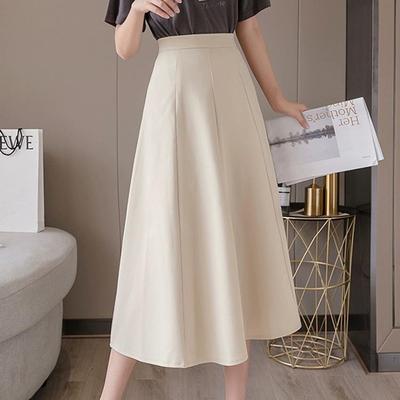 Apricot High-Waist A-Line Skirt for Women, Medium & Long, Off-White, Spring/Summer/Autumn