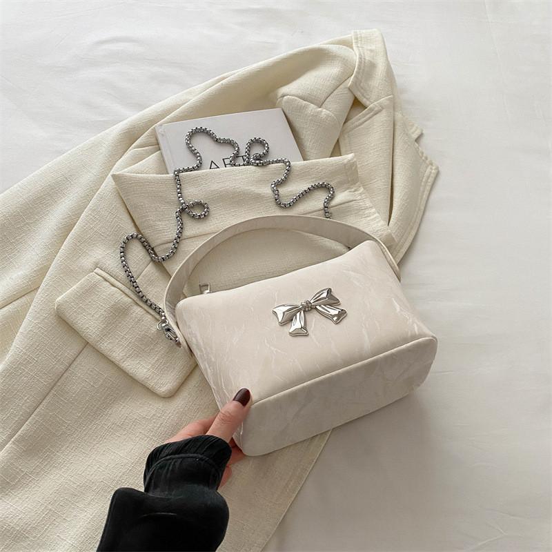 Trendy Single Shoulder Crossbody Bag With Elegant Bow Design For Women In Black Pink White And Blue