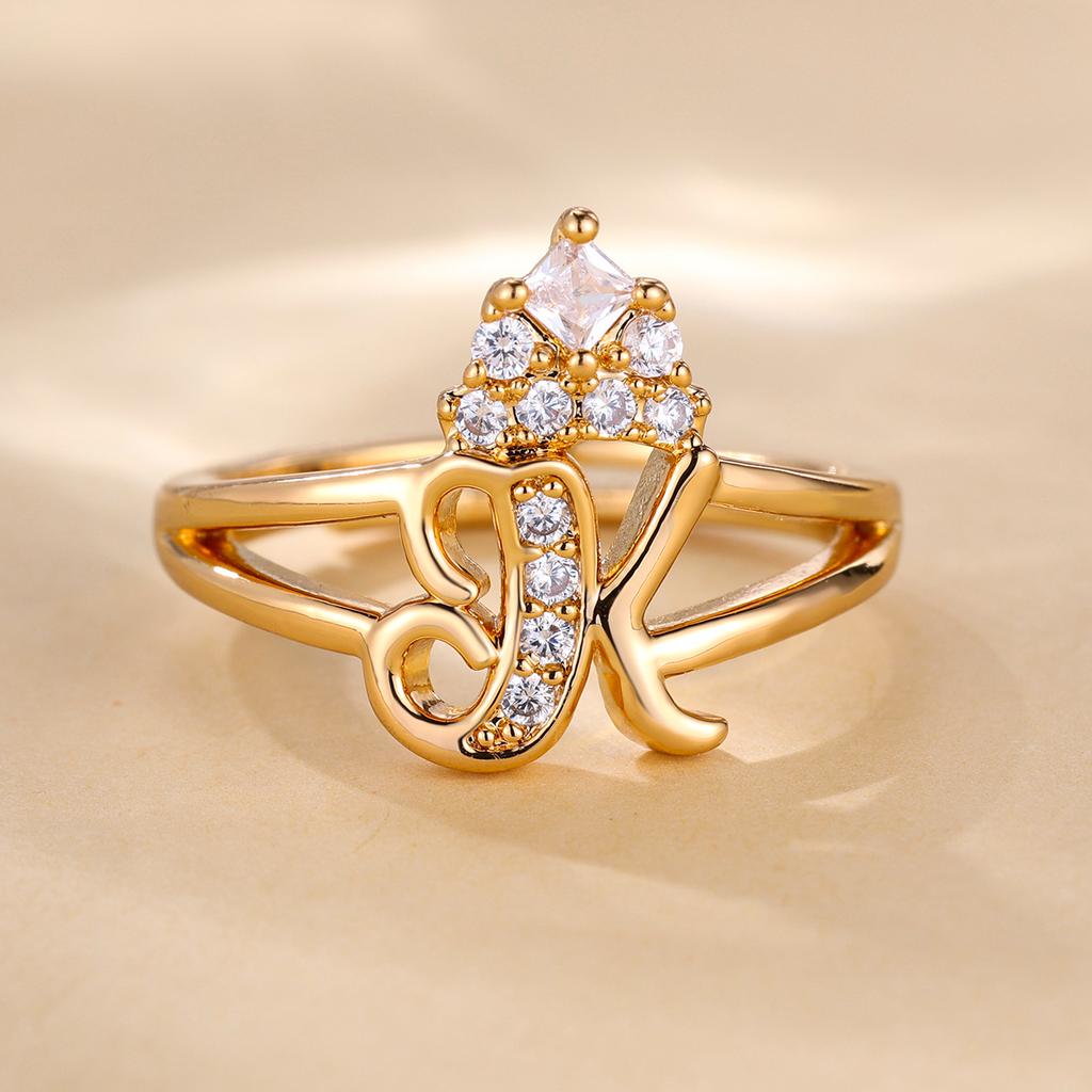 Bague de princesse en Zircon, couleur dorée, 26 lettres anglaises, anneau d'ouverture réglable, bijoux de mariage, cadeau de saint valentin, 1 pièce