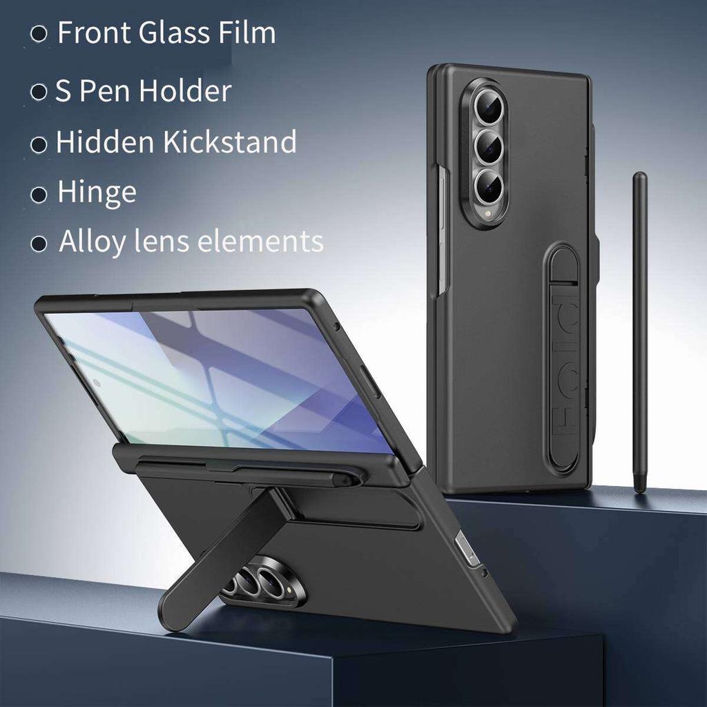 Case for Samsung Galaxy Galaxy Z Fold 7 6 5 4 3 with S Pen Holder & Stylus, Invisible Kickstand,Built In Screen Protector Cover Phone Bumpers