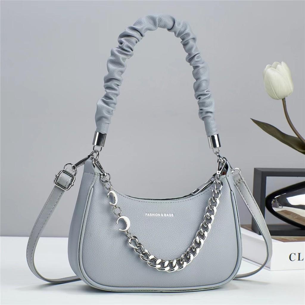 Stylish Minimalist Pu Moon-shaped Crossbody Bag With Trendy Color Block Design