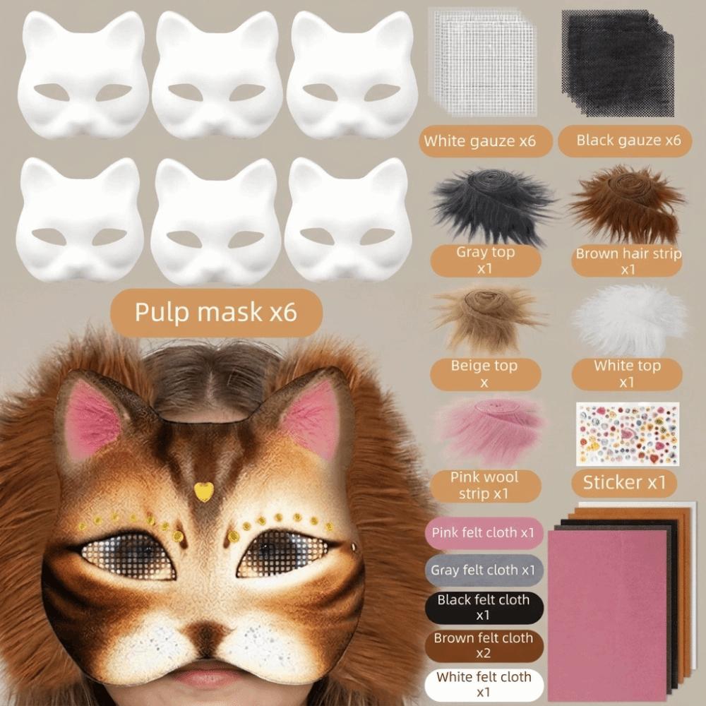 Fabric Straps Blank Cat Mask Making Kit DIY Kit Costume Accessory Set Halloween Party