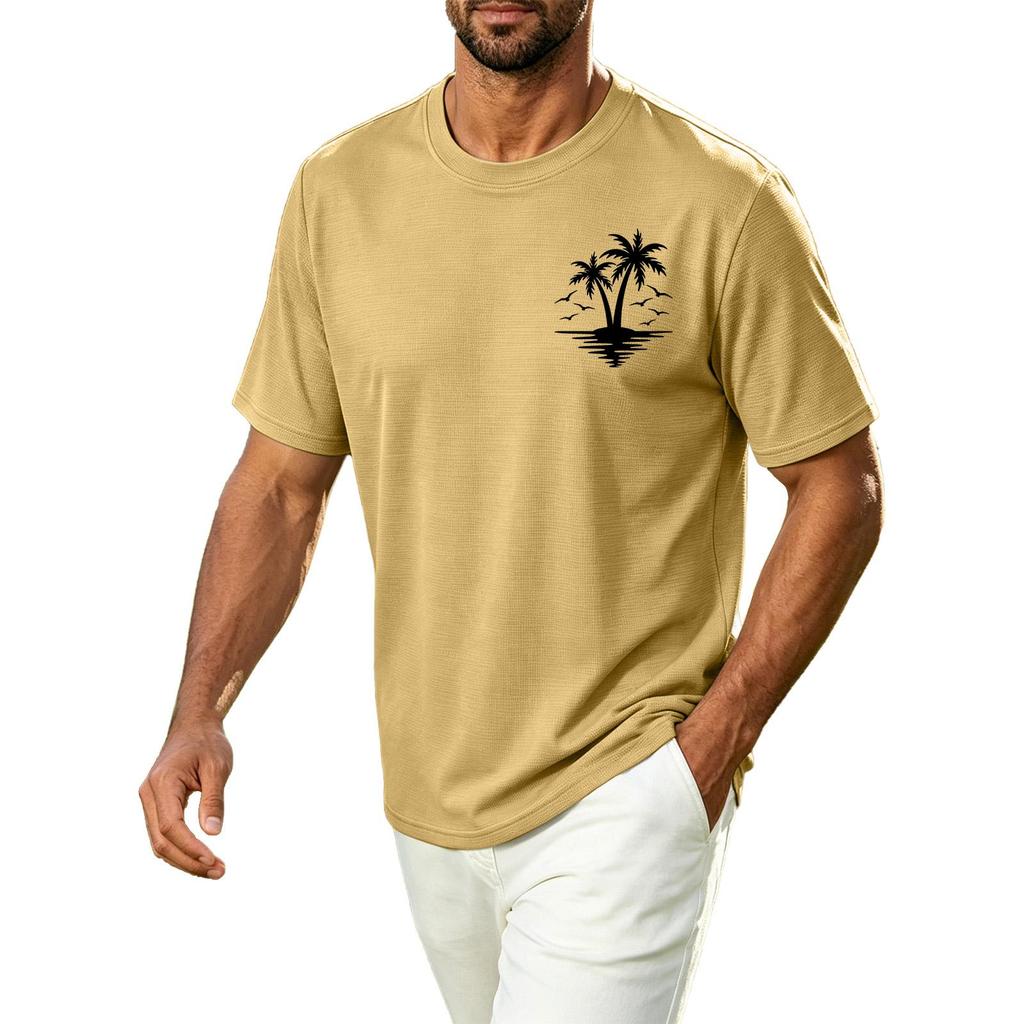 Men's Hawaiian Print Casual Crew Neck T Shirt Breathable Quick Dry Sports Short Sleeve Tee Lightweight Summer Shirt