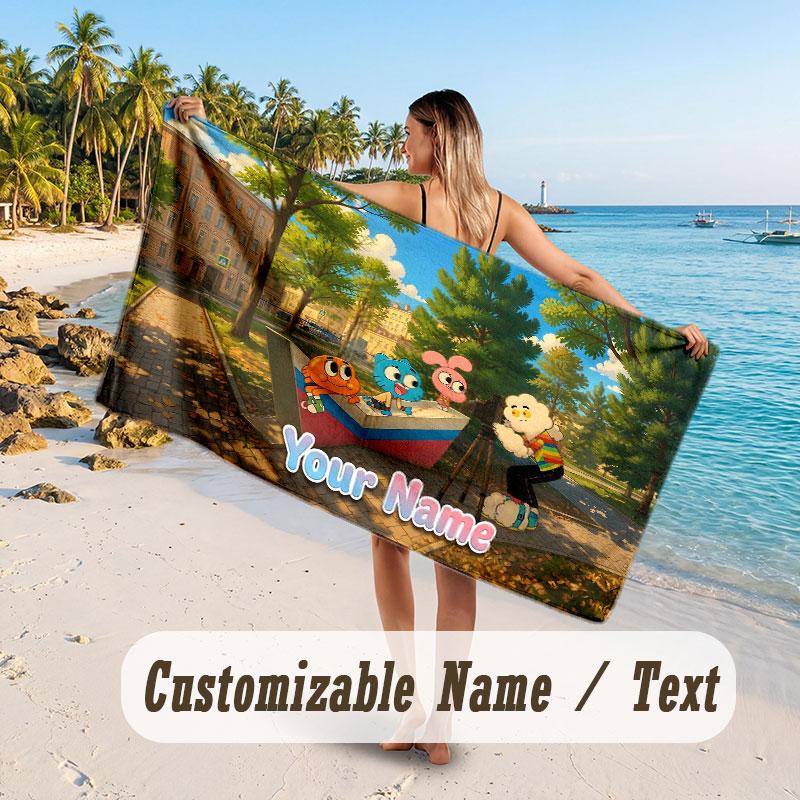 Personalized Beach Towel,Amazing World of Gumball Custom Printed Name Text, Super Absorbent Towel For Beach Vacation