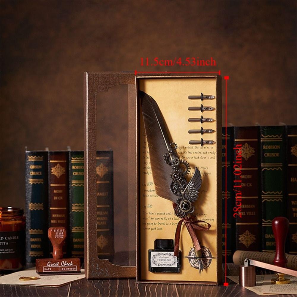 Pen Gift Boxed Dipped ink pen Fountain Pen with Ink Quill Feather Dip Pen with 5 Nib Set