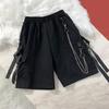 Mid-Rise Elastic Waistband Multi Pockets Chain Strap Decor Men Shorts Outdoor Fitness Cargo Short Pants