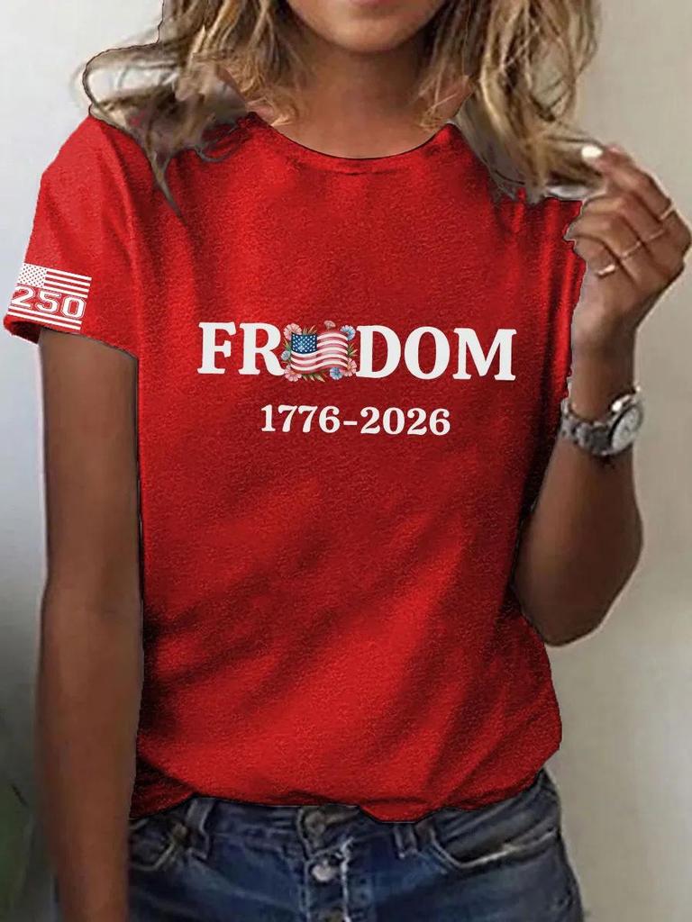 Women's 250th Anniversary Independence Day Digital Print T-shirt – Short Sleeve, Casual European & American Style