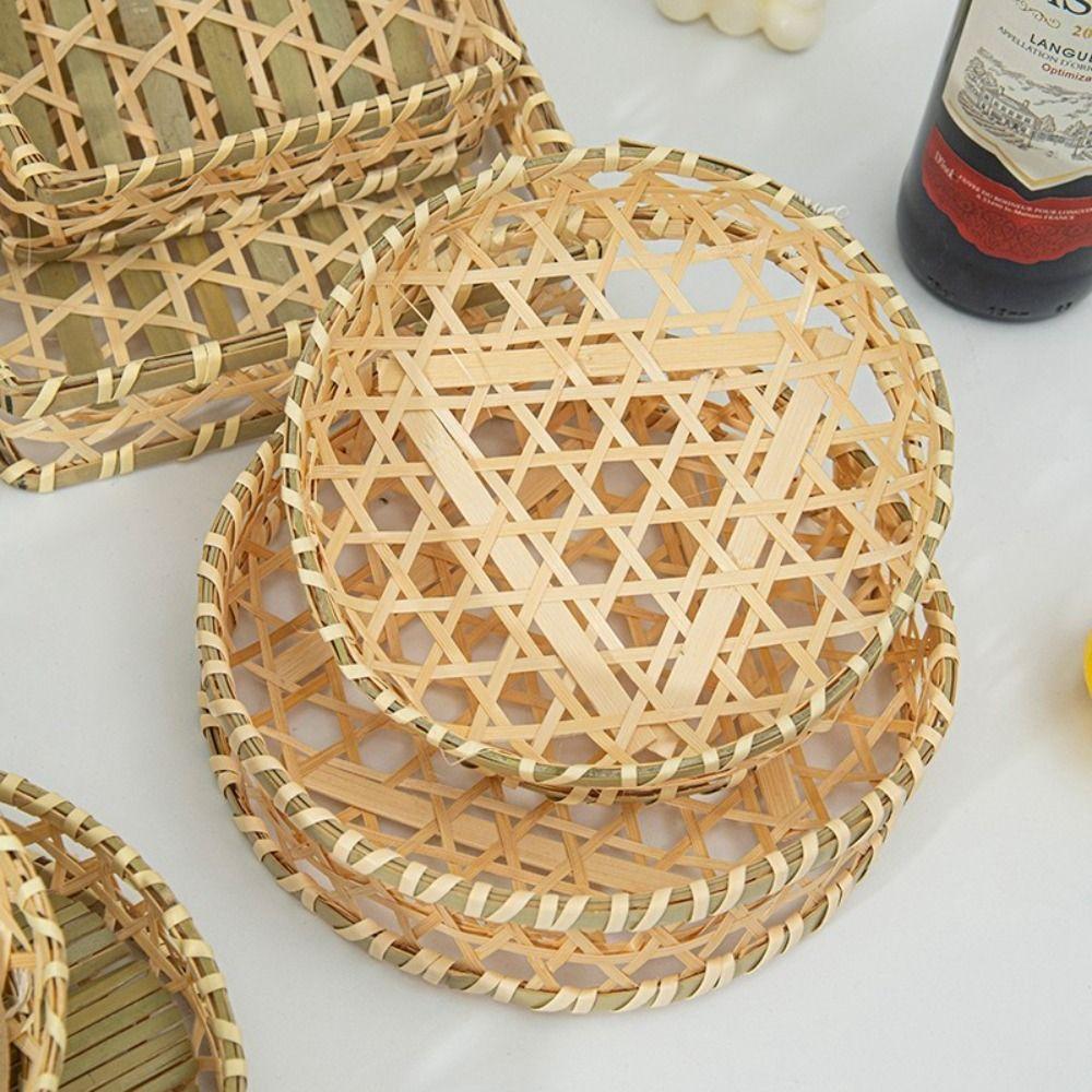 Desktop Ornament Bamboo Fruit Basket Bread Fruit Miniature Storage Baskets Creative Pastry Plate