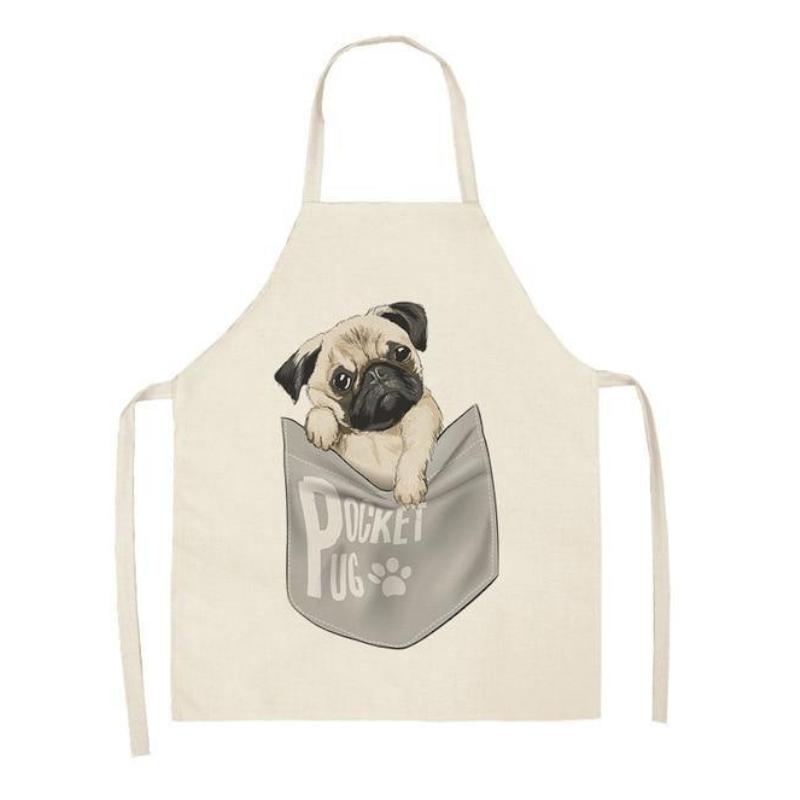 Aprons Cute Dog Printed Cotton Linen Kitchen Apron