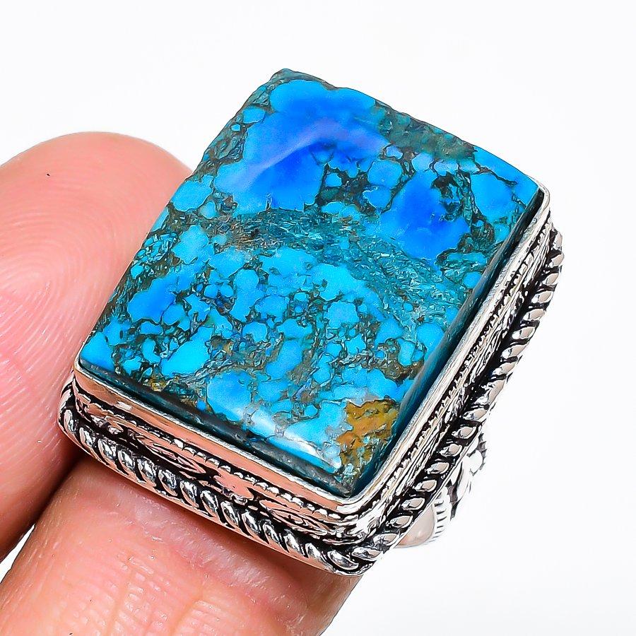 Натуральный тибетский бирюзовый драгоценный камень 925 пробы стерлингового серебра ювелирное изделие Размер кольца 9 AR-16501