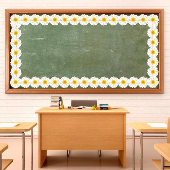 Samolepicí okraj na nástěnku se slunečnicemi, dekorační květinová bordura do třídy na tabuli, bílou tabuli, DIY samolepka na zeď