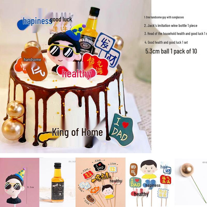 Father's Day Cake Topper: Healthy & Happy Birthday Dad Figurine