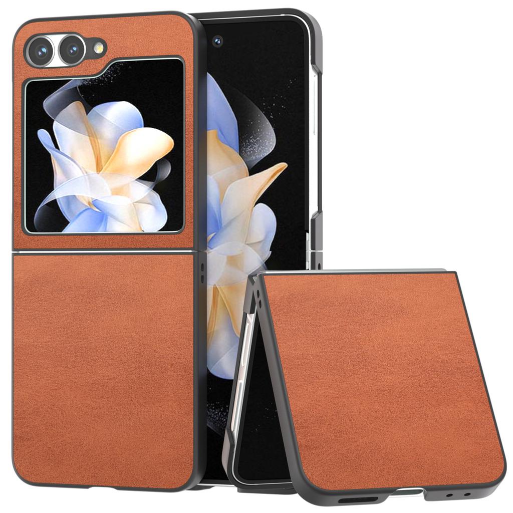 For Samsung Galaxy Z Flip7 FE 5G/Z Flip6 5G Case Cowhide Texture Hard PC+PU Leather Phone Shell