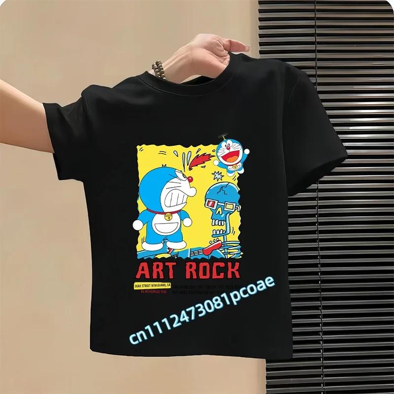 Doraemon Children's Pure Polyester Short-Sleeved Boys' Sports Shirt, Girls' Casual Top, Big Bear Cartoon Print Summer T-Shirt