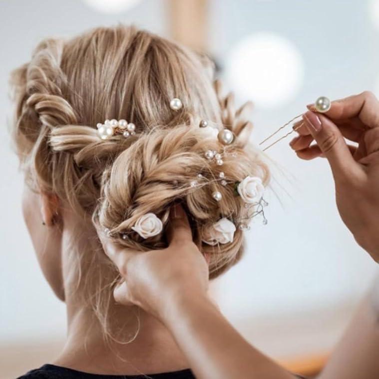 Nattyuperm Hair Accessories Pearl Hair Pins & Hair Cuffs - Set of 12 - Gold - Elegant Jewelry for Weddings, Parties, Graduations, Kimonos, Dresses