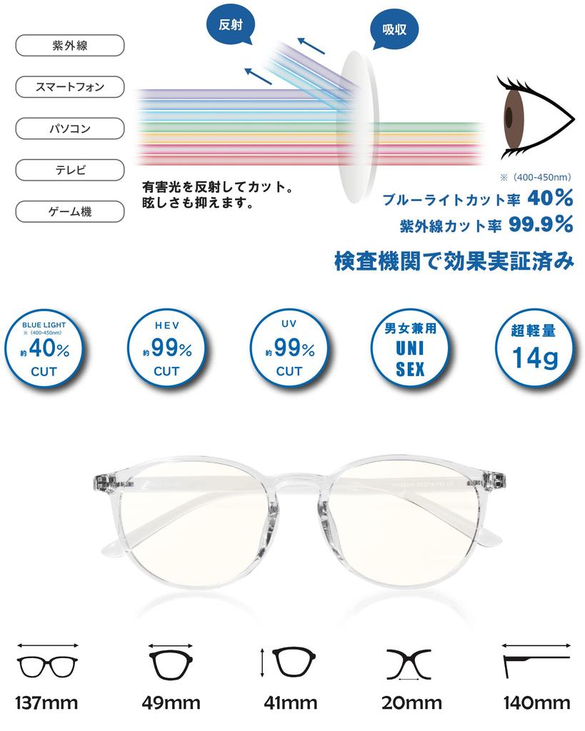 Blue Light Blocking PC Computer JIS Standard Blue Light UV Boston UV Fashion Glasses [ROTAKUMA] Glasses, Glasses, Glasses, 40% Blocking, 99.9%