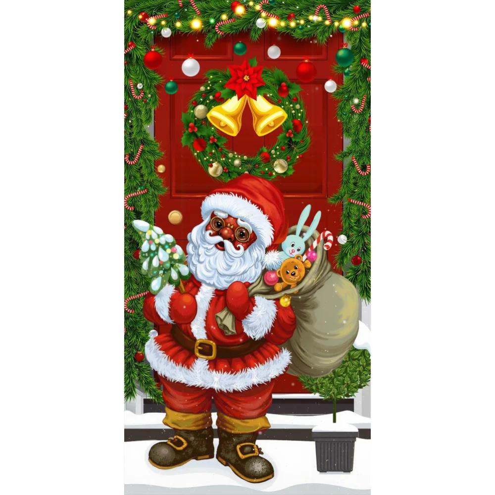 Christmas Door Cover Decoration Santa Claus Elk Open Door Welcome Christmas Background Indoor Outdoor Porch Banner Party