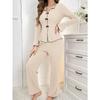 Women Two Piece Long Sleeve Pajama Set Casual Warm Home Loungewear Sleepwear