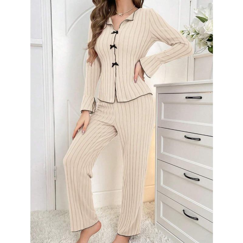 Women Two Piece Long Sleeve Pajama Set Casual Warm Home Loungewear Sleepwear
