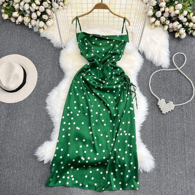 

Seaside Holiday Fashion Sleeveless A- line Polka Dot Camisole Green All yards