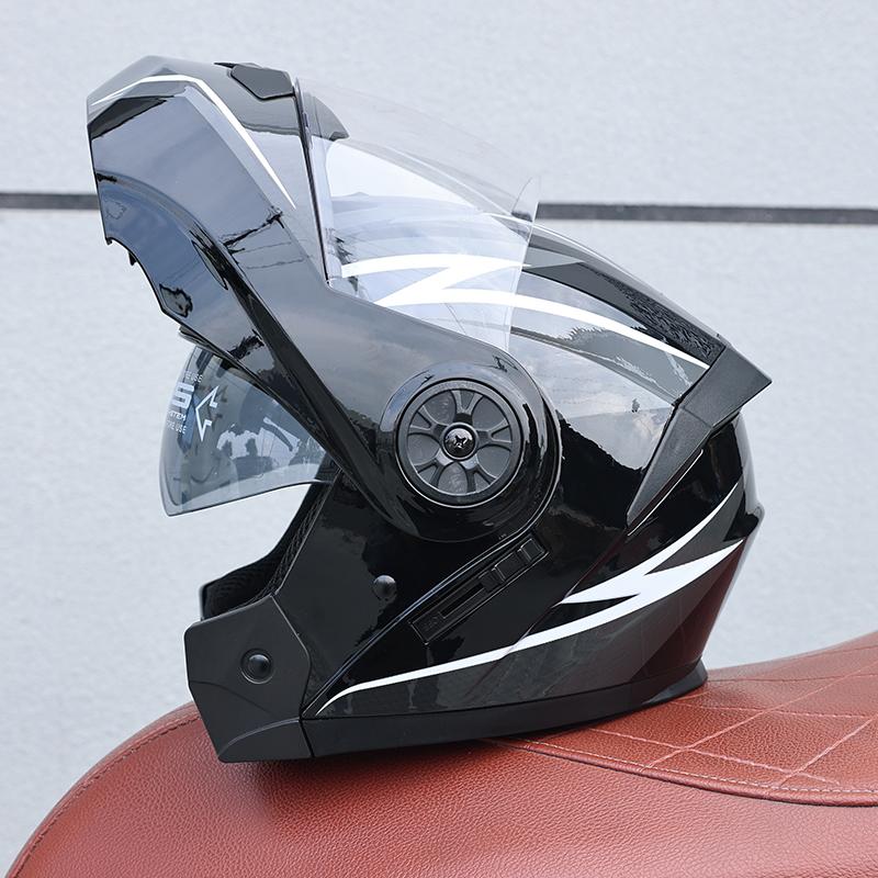 ORZ Open Face Helmet Men's and Women's Four Seasons Dual Mirror Electric Bicycle Full Helmet Tail Wing