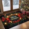 Christmas Welcome Doormat with Red Bows, Merry Christmas Text Rug, Heavy-Duty Non-Slip Door Carpet for Holiday Decor