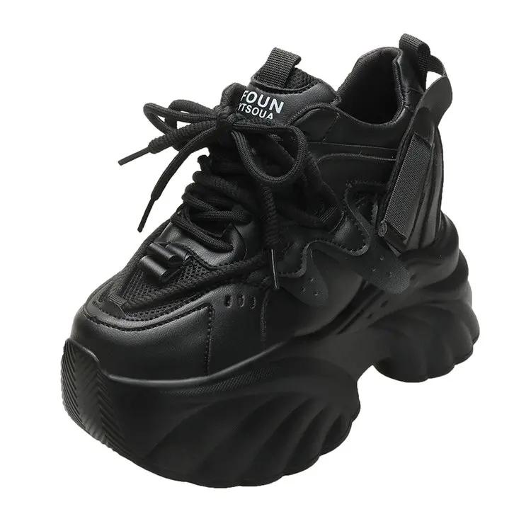 Fashion Women high-quality Platform Casual Leather Shoes 2025 New spring Lace-up Chunky Sneakers Wedges Hidden Heels Leisure Shoes Woman