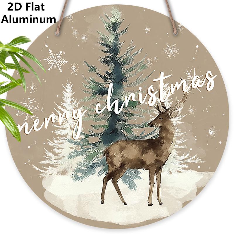 

2D Flat Rustic Aluminium Christmas Sign with Elk Pattern - Navidad Figurine Ornaments - Ideal for Front Door, Wall, Porch, Fence Decor - Ideal 7.87×7.87inch