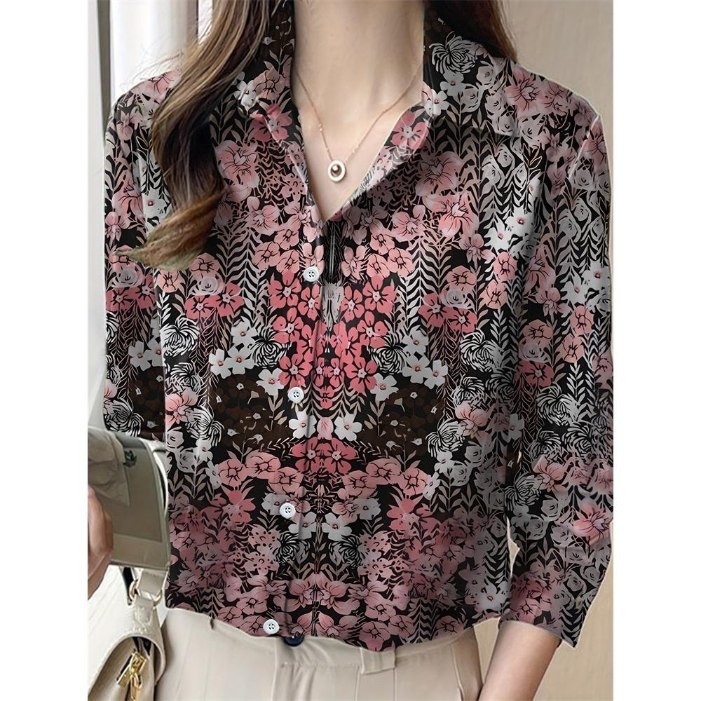 2025 New Women's Plus Size Shirt Fashionable Floral Pattern Suitable For Everyday Commuting Women's Shirt With Lapel Design