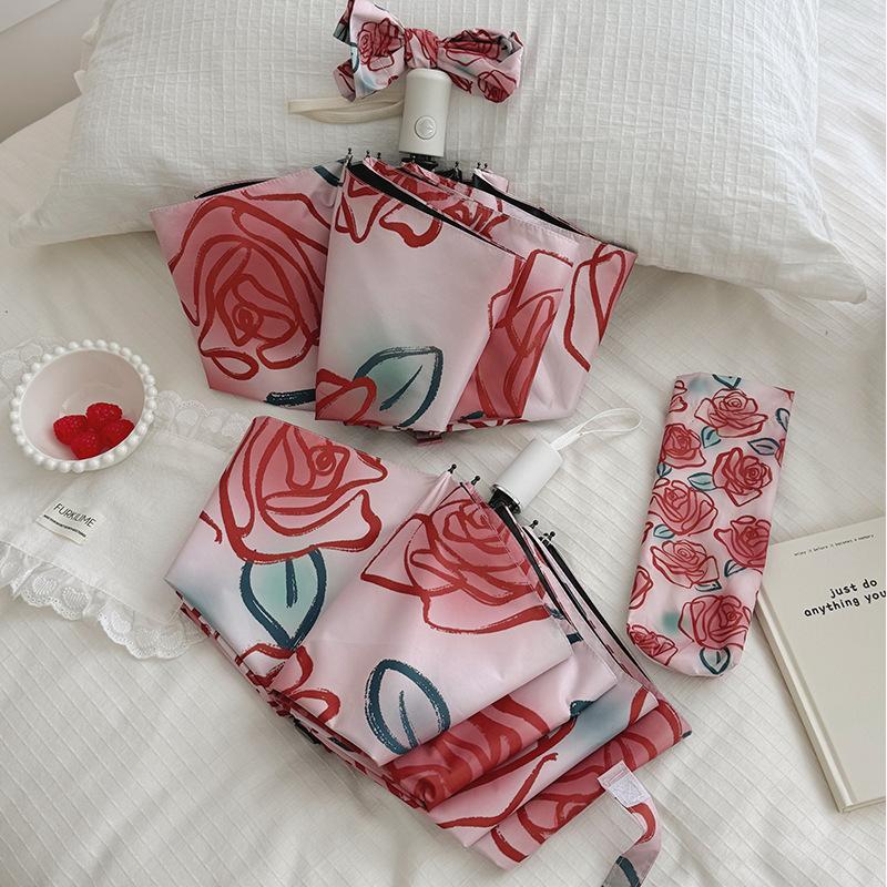 Oil Painting Rain Umbrella, Uv Resistant Sun Umbrella, Sunshade Umbrella, Folding Umbrella, Black Glue For Women Ubrella