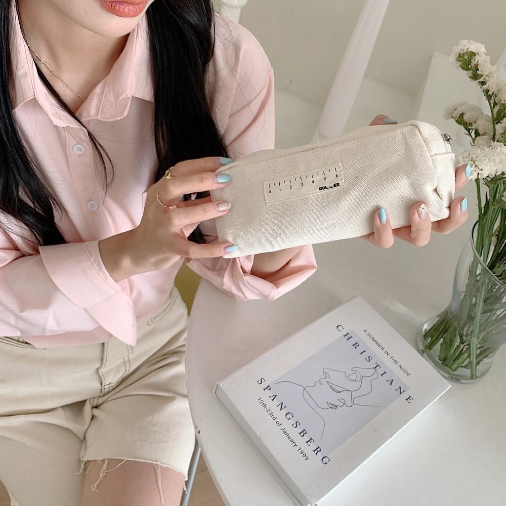 11263 Japanese Style Black And White High Value Pencil Case Large Capacity Men Women Students Canvas Stationery Box