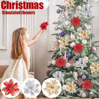 Künstliche Weihnachtsblumen aus Flanell, selbstgemachter Christbaumschmuck zum Selbermachen, Party-Dekoration für Zuhause, Neujahrsgeschenke