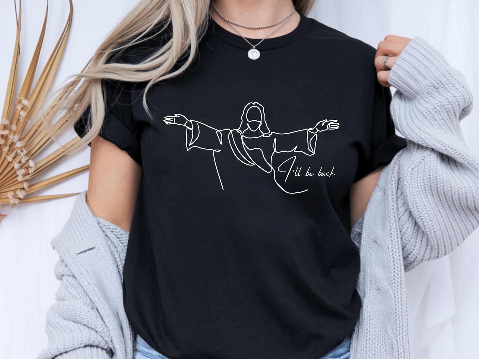 Jesus I ll Be Back T-Shirt, Garment-Dyed Faith Tee, Vintage Religious Clothing L