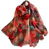 Black Scarf with a Colorful Leaf Pattern - Autumn Accent with a Touch of Exoticism