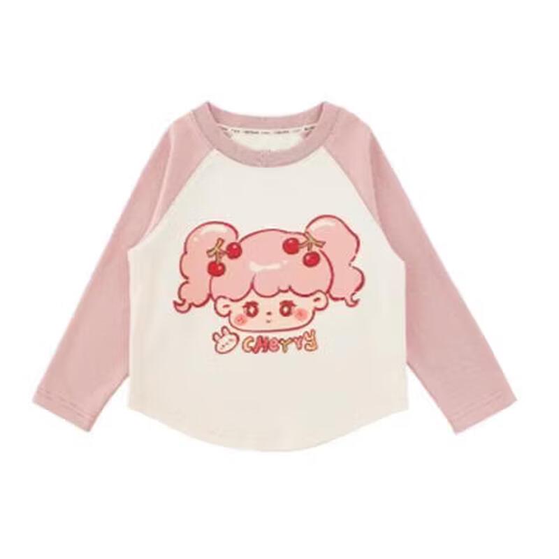 Girls' Long Sleeve Cartoon Color Block T-Shirt with Anti-Bacterial Tech