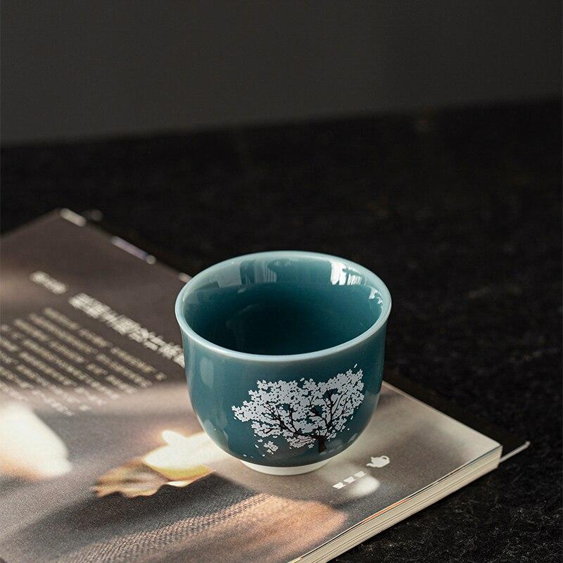 115ml Heat Sensing Color Changing Ceramic Tea Cup Sakura Hope Tree Kung Fu Tea Set