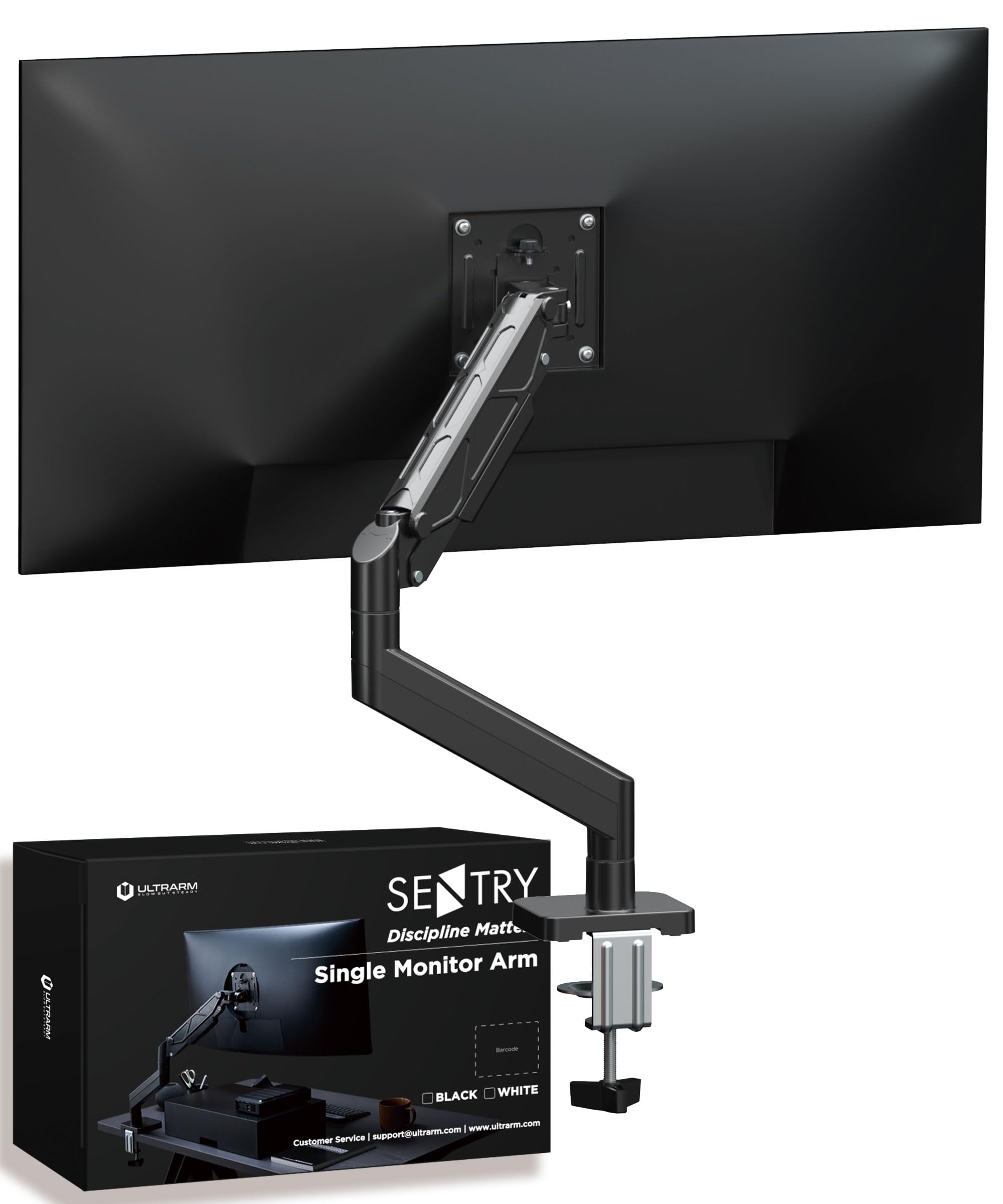 

ULTRARM Sentry Одинарний настільний газ VESA Сумісний з затискачем Гроверс Висота 10 кг Вага VESA Кронштейн, Кріплення, Пружина, Підставка, Монітори 13 -34 , & чорний