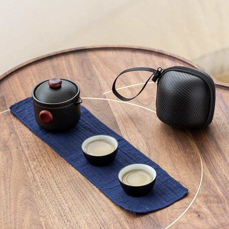 

Черный керамический быстрый чайный набор один чайник две чашки чайный набор кунг-фу портативный керамический чайный набор чёрный