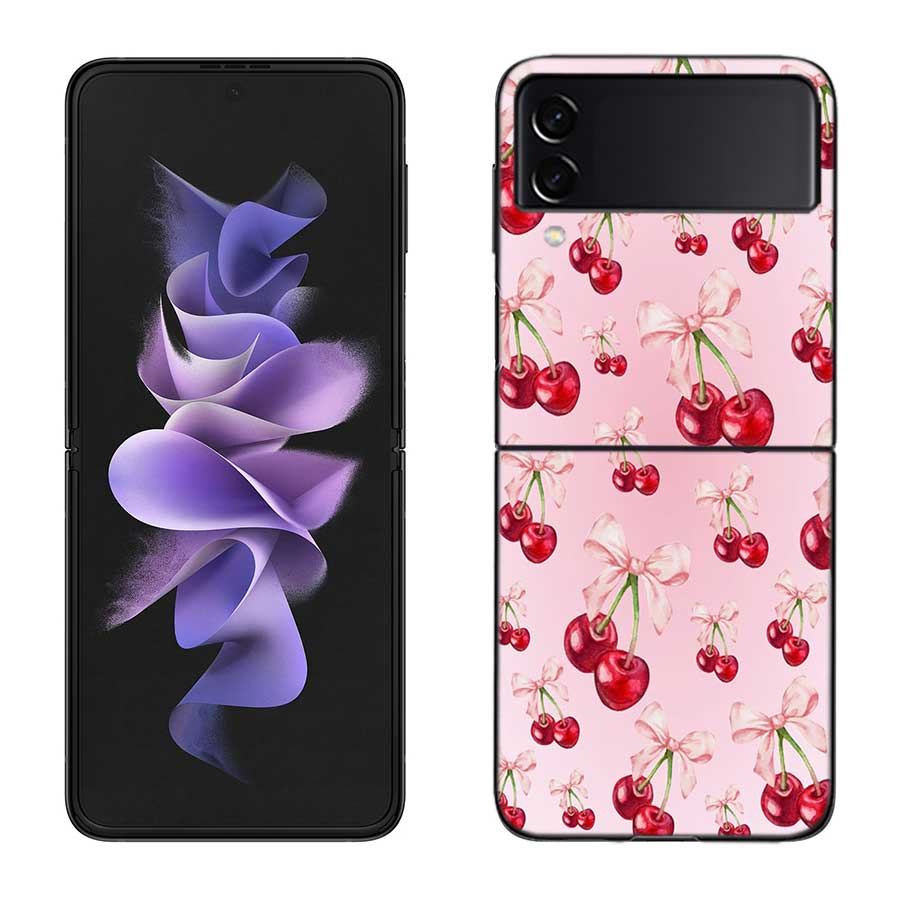 

Cherry Bow Phone Case For Samsung Z Flip 7 6 5G Galaxy Z Flip 5 4 3 Black Hard Cell Cover Luxury PC Shell Coque Samsung Z Flip 5 5G