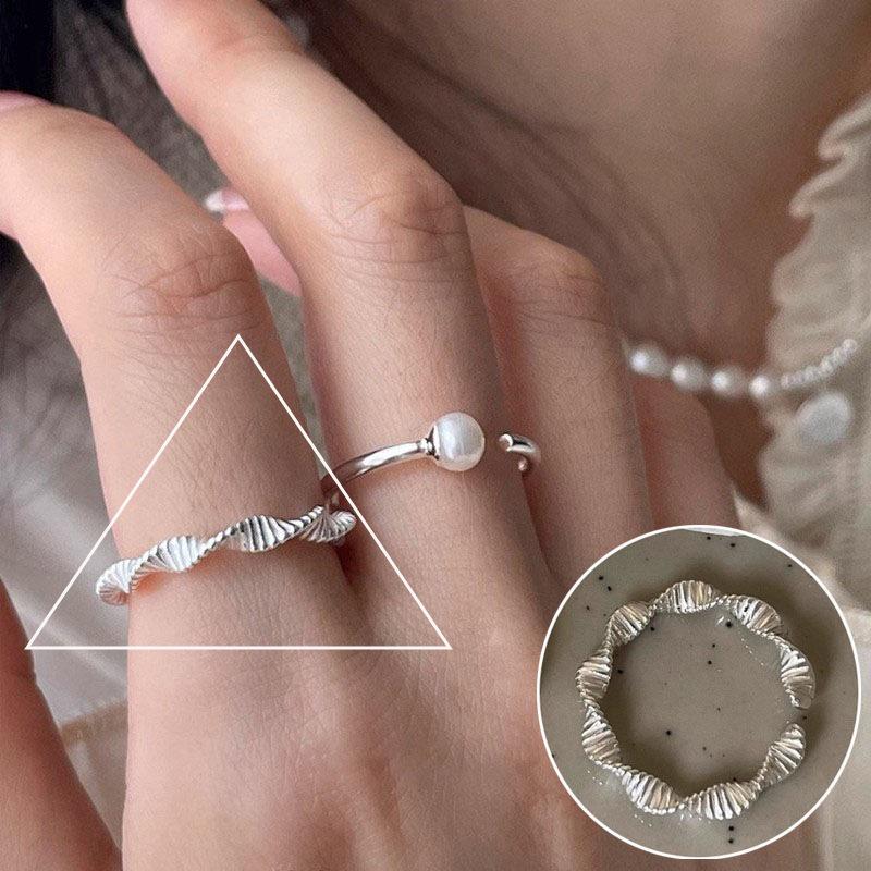 Prsten ve stylu korejském S925 postříbřený s nepravidelným listem - Dámská vintage móda, Jednoduchý zakřivený okraj Srdce Geometrický Otevřený design pro ukazováček.