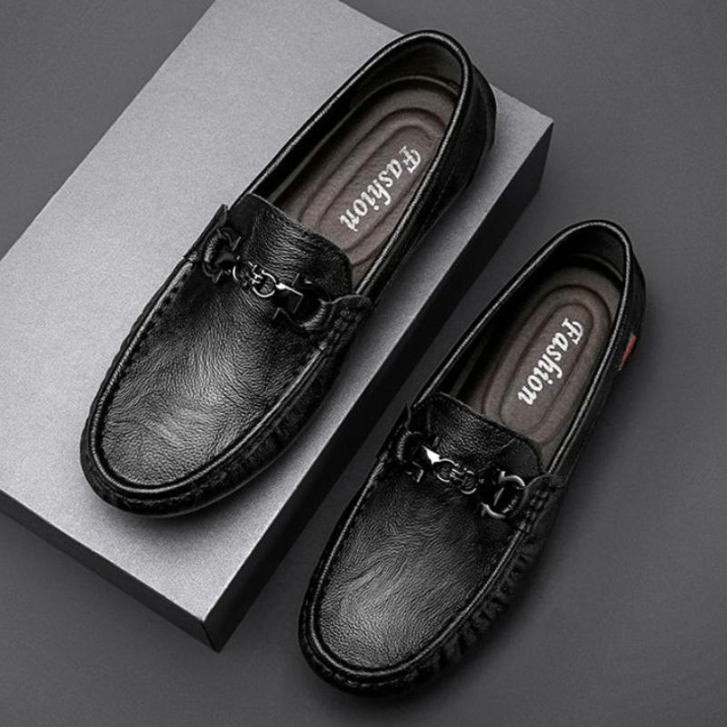 Moccasin Loafers Man Casual Shoe Square Toe Flat Leather Shoes For Men Soft Velvet Fashion   New Arrivals Cowhide
