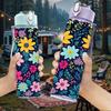 1PC Bright Multicolor Daisy Floral Print 750ml Color Plastic Sports Water Bottle Leakproof Flip Straw Lid Suitable for Sports Office Home Use