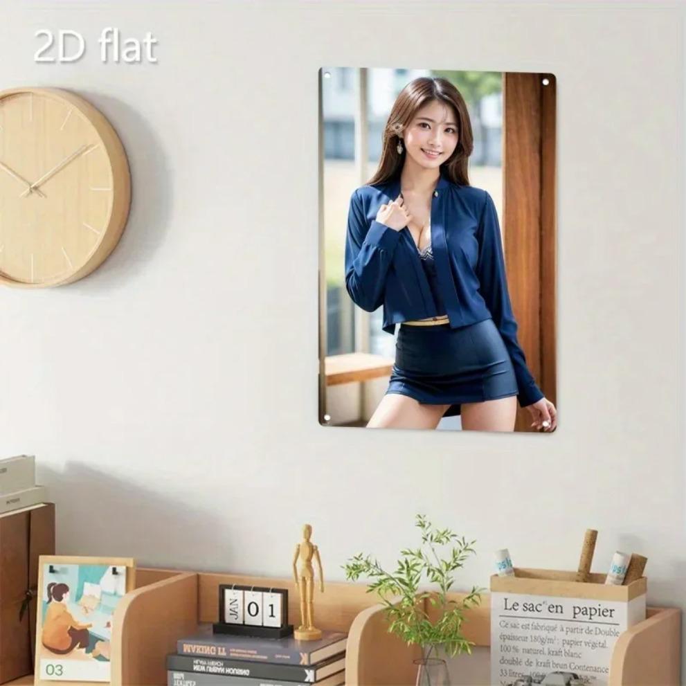 Korean Navy Blue Blouse Metal Wall ArtIron Modern Home DecorElegant Poster for Cafe Office