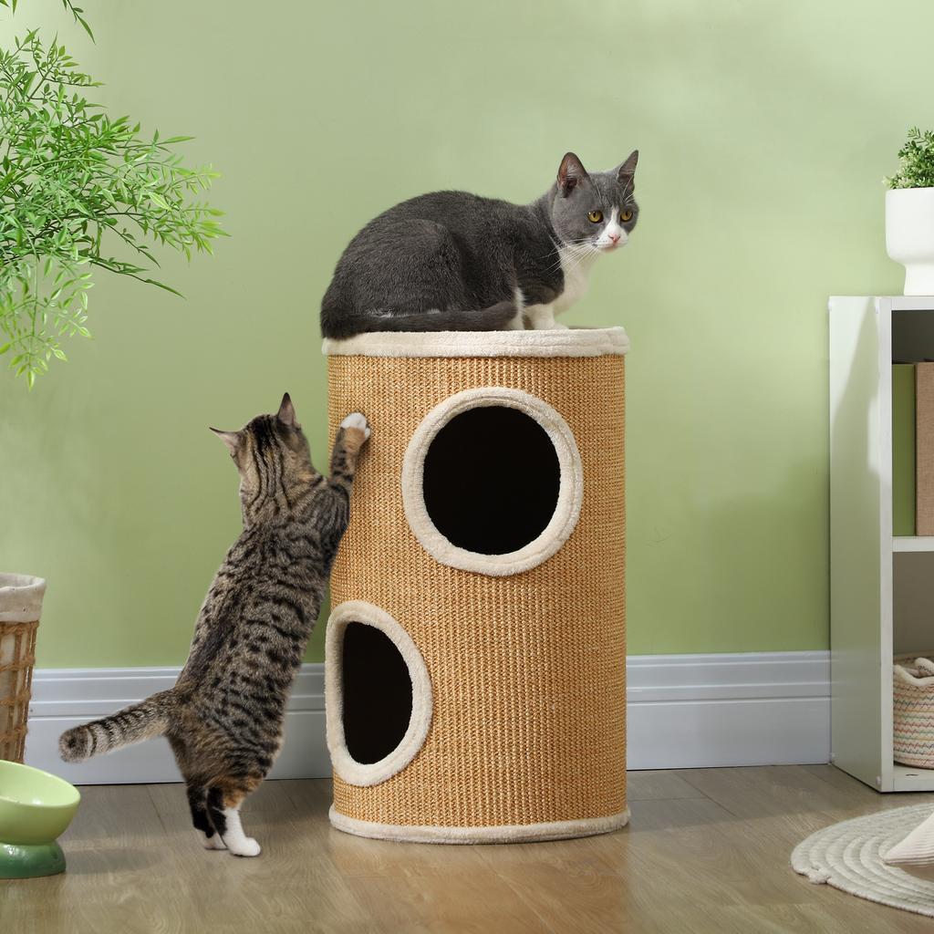Cat Tree with Plenty of Space, Plush Cover, Sisal Surface, diameter 35 x 60H cm, Brown-Beige, 10 kg