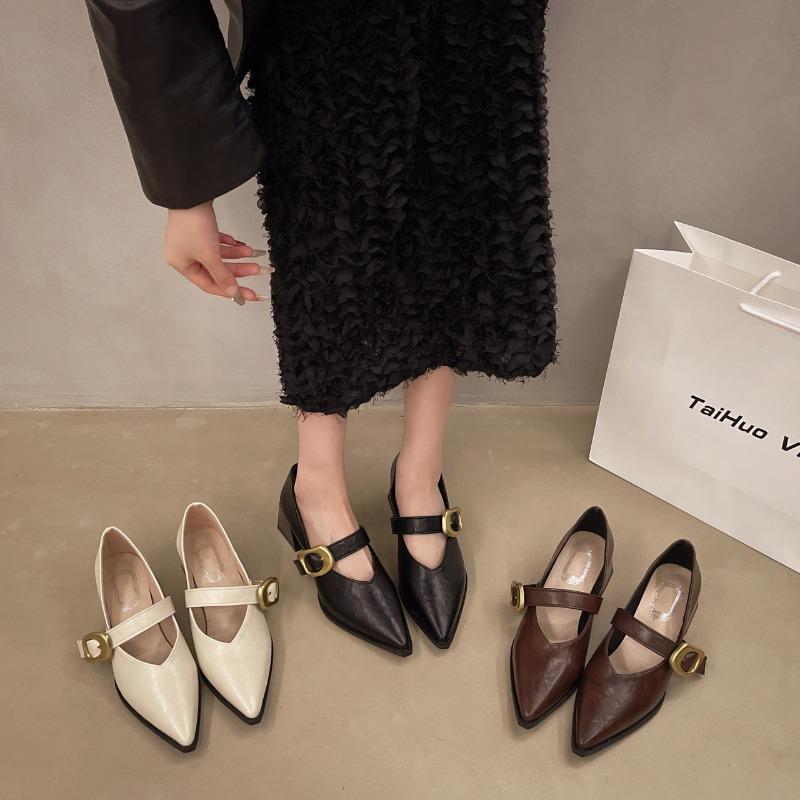 New Retro Small Leather Shoes Large Size Single Shoes Women's Shoes Design Sense Niche Pointed Mary Jane Shoes Children