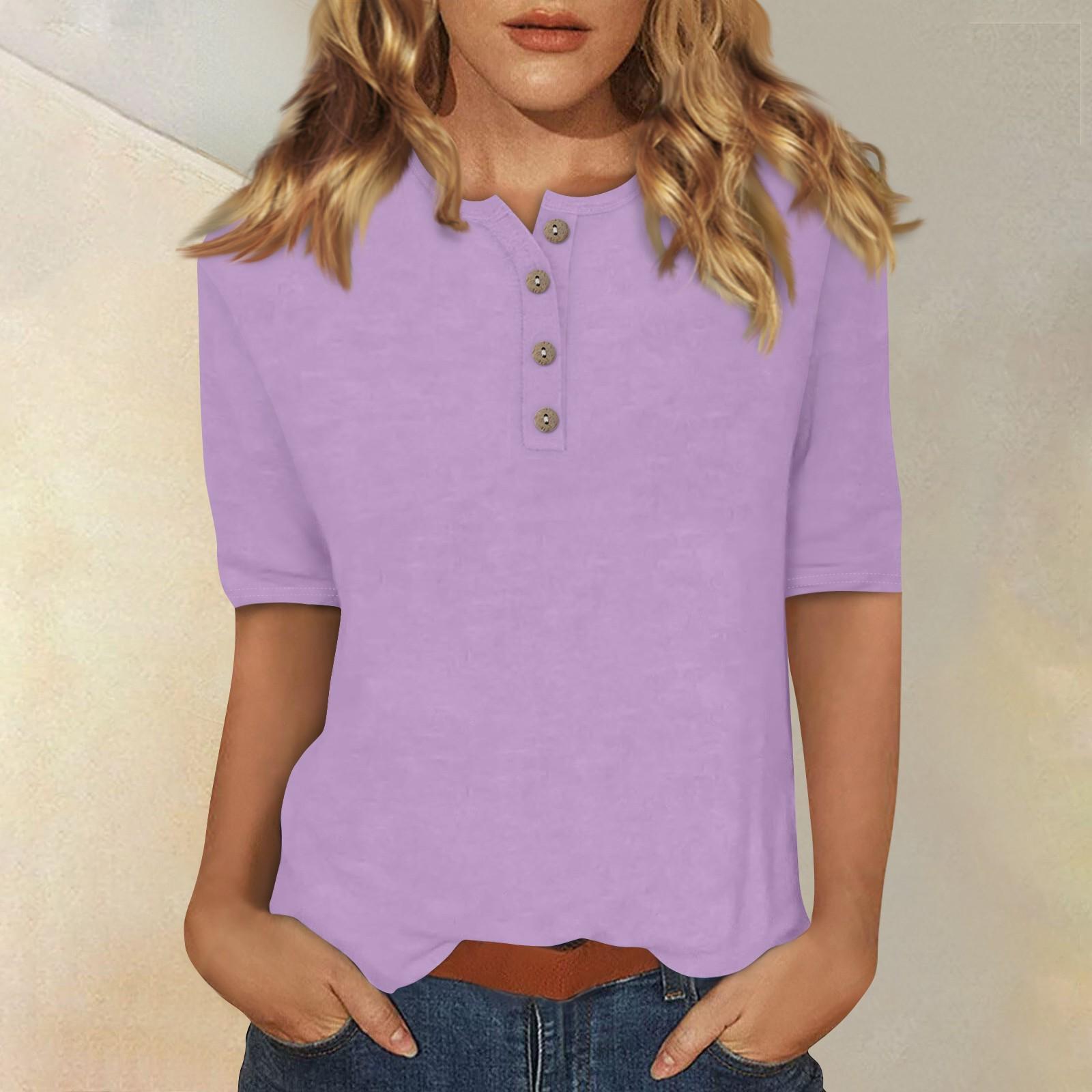 

Women s Daily Casual Button-down Collar 5/4 Sleeve Color Top L світло-фіолетового кольору