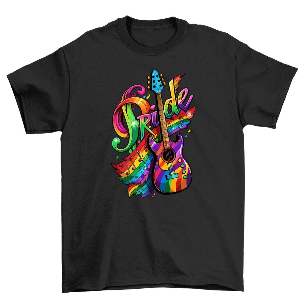 'Pride_86'' Rainbow Guitar T-shirt - Strum with Pride! 100% Cotton, Funny Unisex