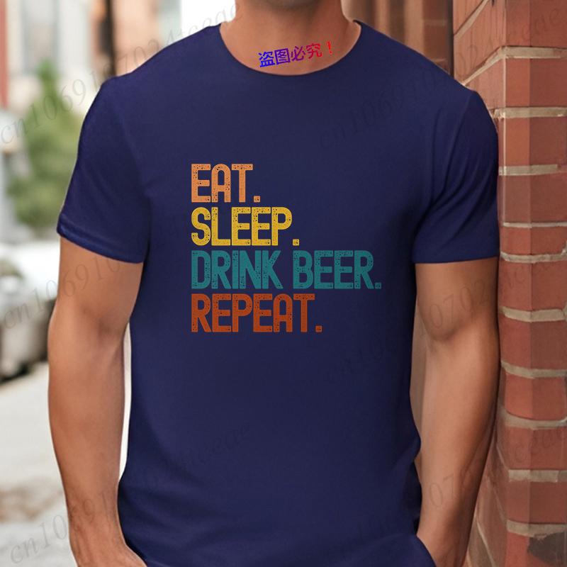 Streetwear Funny 'Eat Sleep Drink Beer Repeat' Print T Shirt Men Casual Summer Short Sleeve Tee Hip Hop Beer Lover Graphic Tops