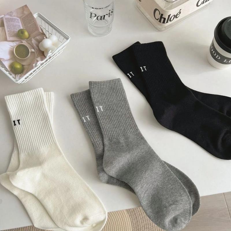 Pink Socks Women's Spring and Autumn Style Mid-tube Socks Ins Outside Wear Cotton Bottoming High Waist Letter Sports Stockings