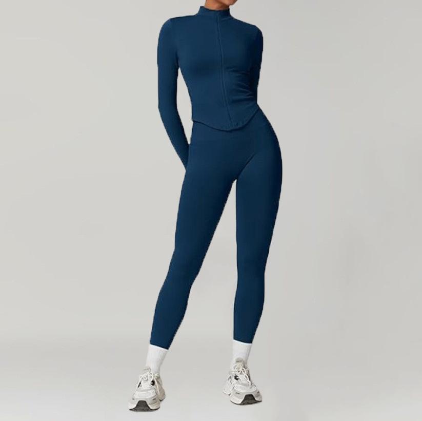 

JYL Yoga Shorts Trousers Suit Summer Zipper Short Sleeve Jump Dance Fitness Body S пастельних тонів синього кольору